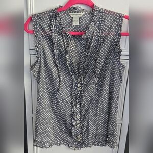 Banana Republic Blue Polka Dot Ruffle Sleeveless Top Size M